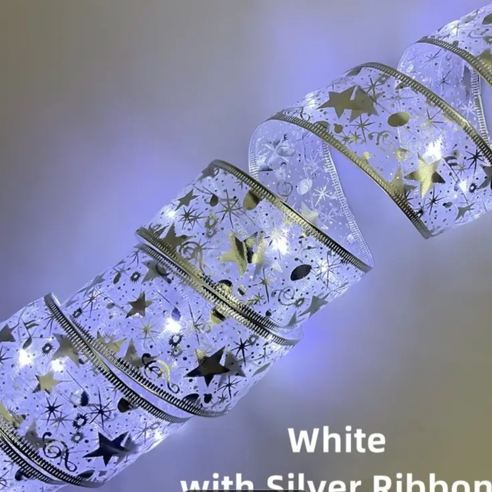 White and Silver Christmas Decoration Ribbon